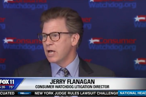 Jerry Flanagan of Consumer Watchdog announces lawsuit against DWP